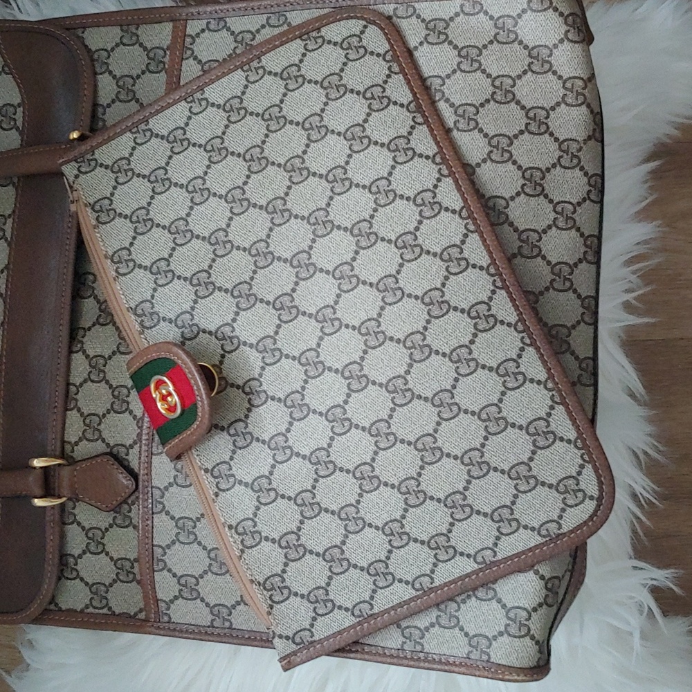 Authentic Vintage Gucci GG Monogram Supreme Sherry Web Clutch Tote Bag - Picture 8 of 10